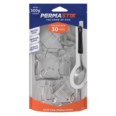 Permastik Small Clear Kitchen Hooks - 30 pieces Home Fixture