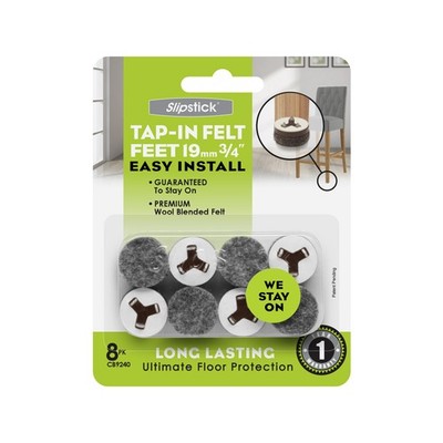 Slipstick 19mm Ultimate Floor Protection Tap-In Felt Feet - 8 pieces Plumbing