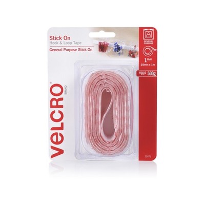 VELCRO Brand 25mm x 1m White Stick On Hook and Loop Tape Plumbing
