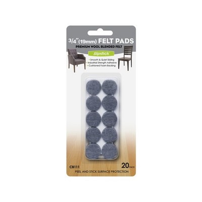 Slipstick 19mm Grey Round Premium Wool Blended Floor Protection Felt - 20 pieces