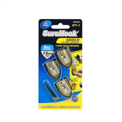 Zenith 6 / 15kg Brass Plated SureHook Shield Picture Hanger - 3 pieces