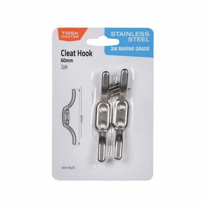 Taskmaster 60mm 316 Stainless Steel Cleat Hook - 2 pieces Hardware