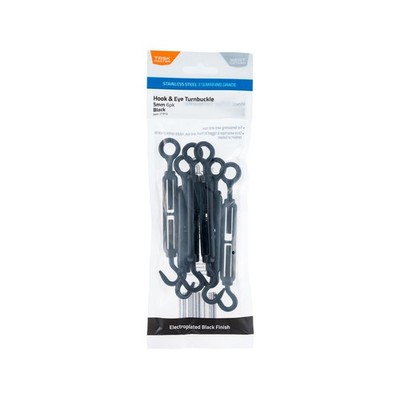 Taskmaster 5mm Black 316 Stainless Steel Turnbuckle Hook And Eye - 6 pieces DIY