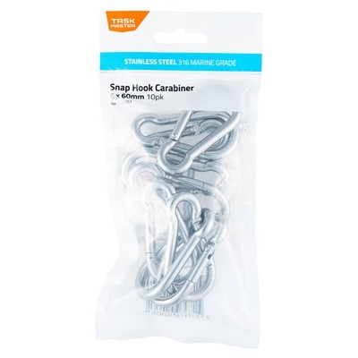 Taskmaster 6 x 60mm 316 Stainless Steel Snap Hook - 10 pieces Hardware DIY