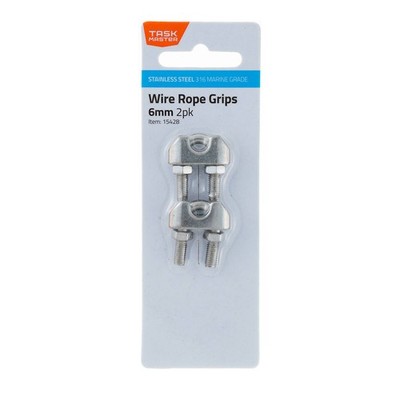 Taskmaster 6mm 316 Stainless Steel Wire Rope Grips - 2 pieces Hardware DIY