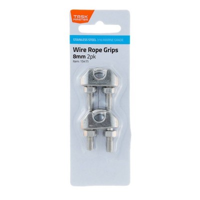 Taskmaster 8mm 316 Stainless Steel Wire Rope Grips - 2 pieces Hardware