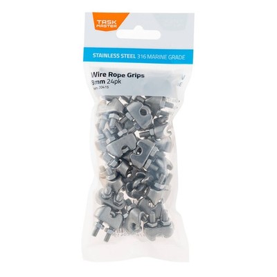 Taskmaster 3mm 316 Stainless Steel Wire Rope Grips - 24 pieces Hardware