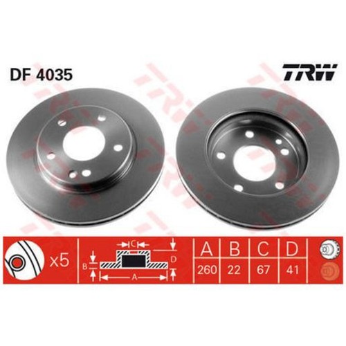 TRW Disc Brake Rotor - DF4035S Brake Parts
