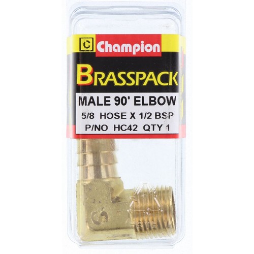 Champion Brass 90° Male Elbow Hose Tail – 5/8in x 1/2in - HC42 Replacement Hose