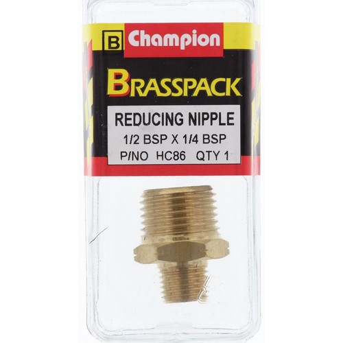 Champion Reducing Nipple Brass 1/2in x 1/4in - HC86 Auto Part