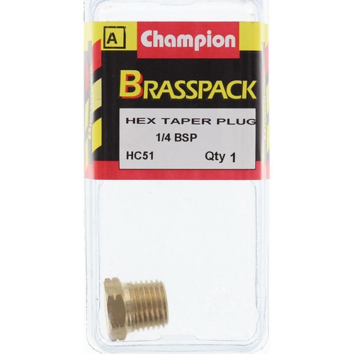 Champion Brass Hex Taper Plug – 1/4in - HC51 Auto Part