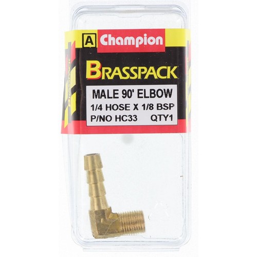Champion Brass 90° Male Elbow Hose Tail – 1/4in x 1/8in - HC33 Replacement Hose