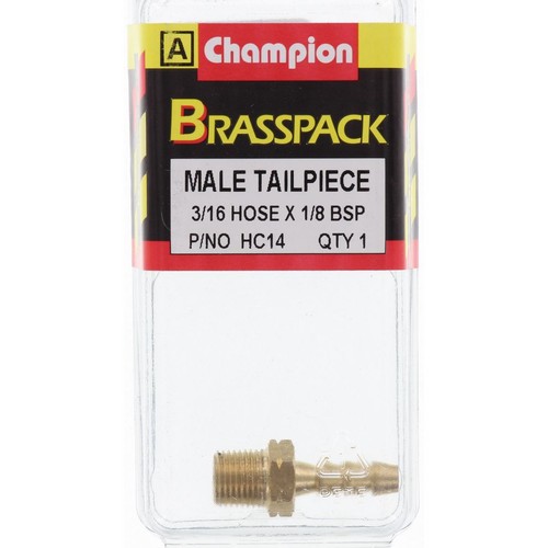 Champion Brass Male Straight Hose Tail – 3/16in x 1/8in - HC14 Replacement Hose