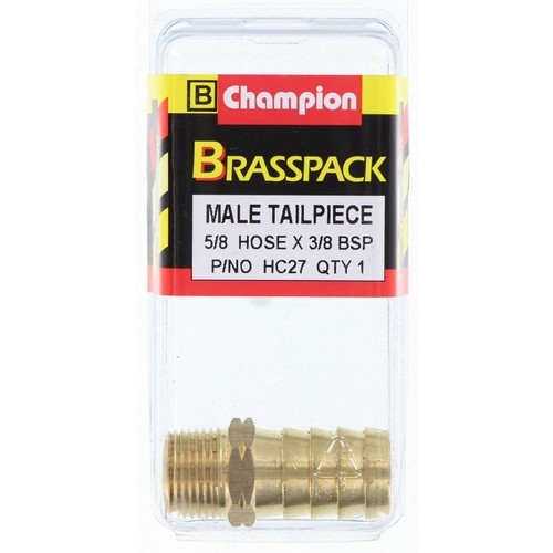 Champion Brass Straight Male Hose Tail – 5/8in x 3/8in - HC27 Replacement Hose