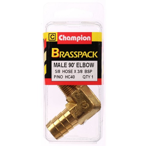 Champion Brass 90° Male Elbow Hose Tail – 5/8in x 3/8in - HC40 Replacement Hose