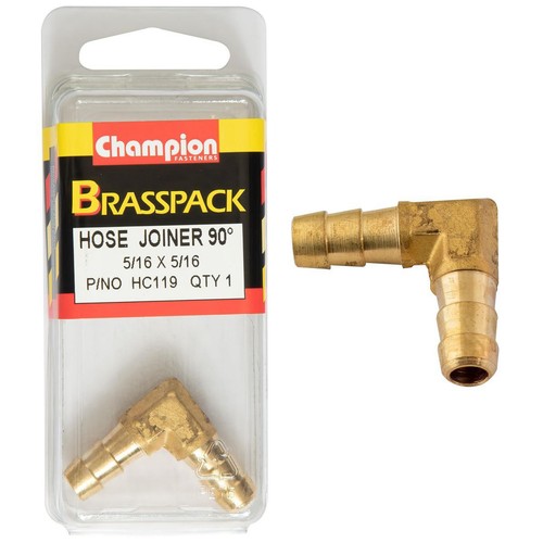 Champion 5/16in x 5/16in 90° Brass Hose Joiner Barb Elbow Replacement Hose