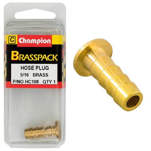 Champion Brass Barbed Hose Plug – 5/16in Replacement Hose Auto Part