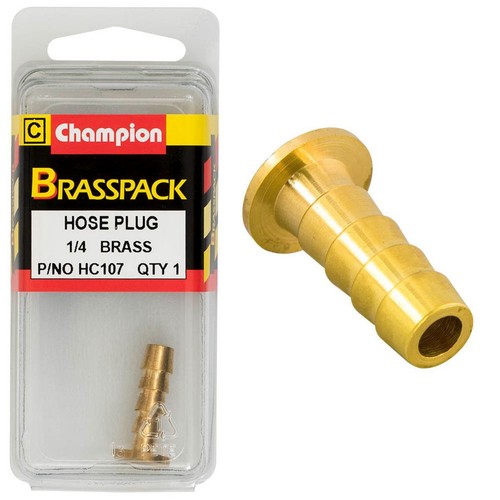 Champion Brass Barbed Hose Plug – 1/4in Replacement Hose Auto Part