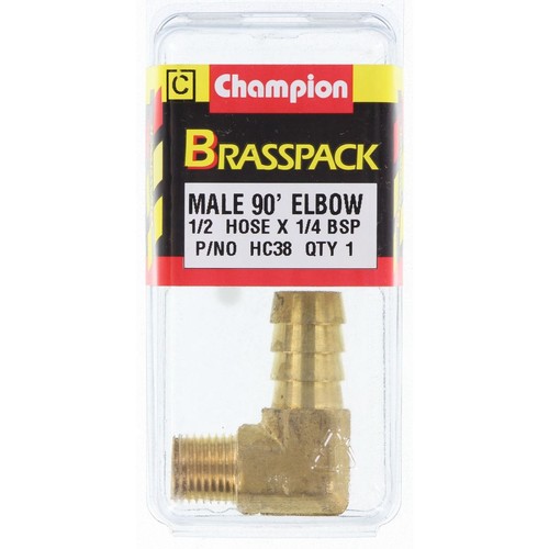 Champion Brass 90° Male Elbow Hose Tail – 1/2in x 1/4in - HC38 Replacement Hose