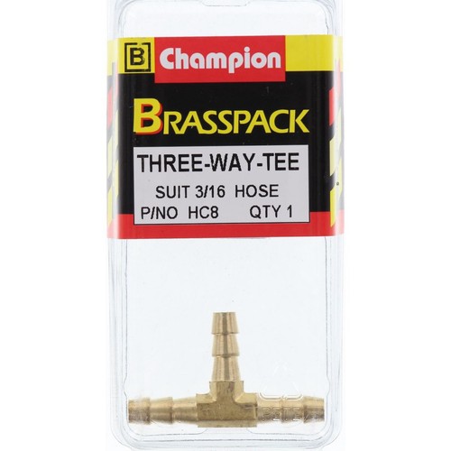 Champion Brass Hose Joiner T Piece – 3/16in - HC8 Replacement Hose Auto Part