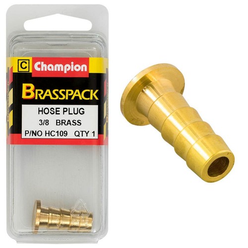 Champion Brass Barbed Hose Plug – 3/8in Replacement Hose Auto Part