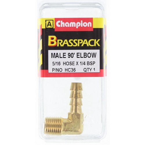 Champion Brass 90° Male Elbow Hose Tail – 5/16in x 1/4in - HC36 Replacement Hose