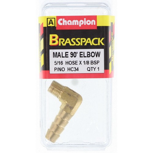 Champion Brass 90 Degree Male Hose Tail Elbow – 5/16in x 1/8in - HC34 Auto Part