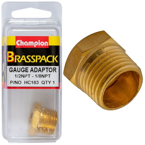 Champion Brass Gauge Adaptor – 1/2in NPT Male to 1/8in NPT Female Car Wiring