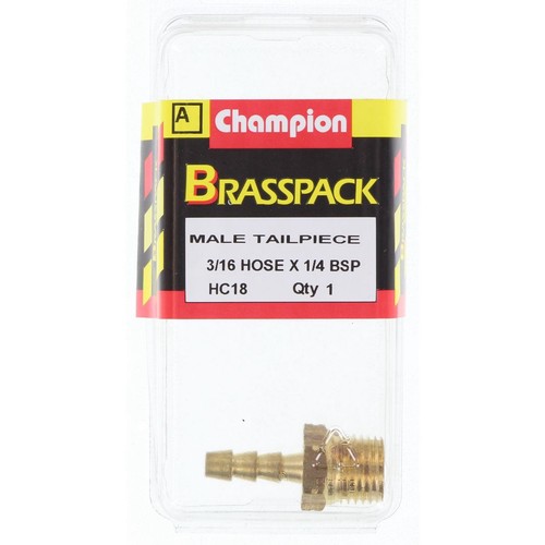 Champion Brass Male Straight Hose Tail – 3/16in x 1/4in - HC18 Replacement Hose