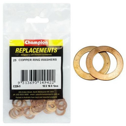 Champion Flat Copper Washers – M10 x 16 x 1mm - C226-5 Hardware