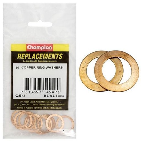 Champion Flat Copper Washers – M18 x 24 x 1.5mm - C226-12 Hardware