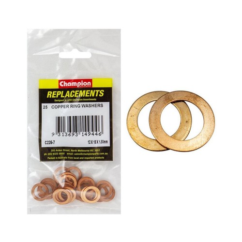 Champion Flat Copper Washers – M12 x 18 x 1.5mm - C226-7 Hardware