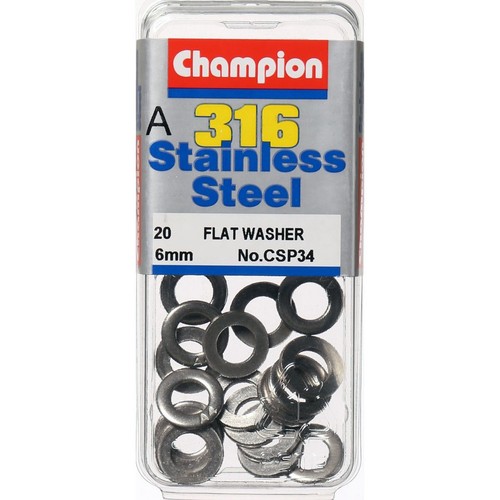 Champion 316/A4 Stainless Steel Flat Washers – 6mm - CSP34 Hardware
