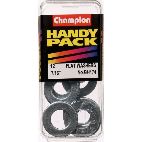 Champion Zinc Plated Steel Flat Washer – 7/16in x 7/8in x 16 Gauge - BH174 Auto