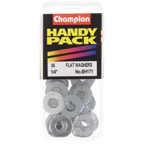 Champion Zinc Plated Steel Flat Washer – 1/4in x 9/16in x 18 Gauge - BH171 Auto