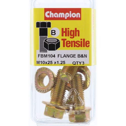 Champion High Tensile Hex Flange Bolts & Nuts – M10 x 25 x 1.25mm (14AF) Grade 8