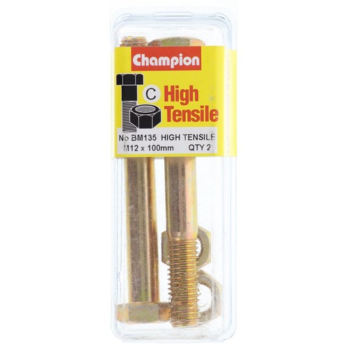 Champion High Tensile Hex Bolts & Nuts – M12 x 100mm Grade 8.8 - BM135 Hardware