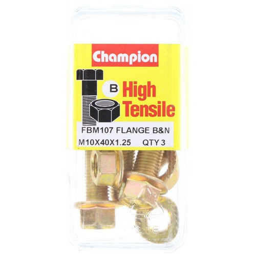 Champion High Tensile Hex Flange Bolts & Nuts – M10 x 40 x 1.25mm (14AF) Grade 8
