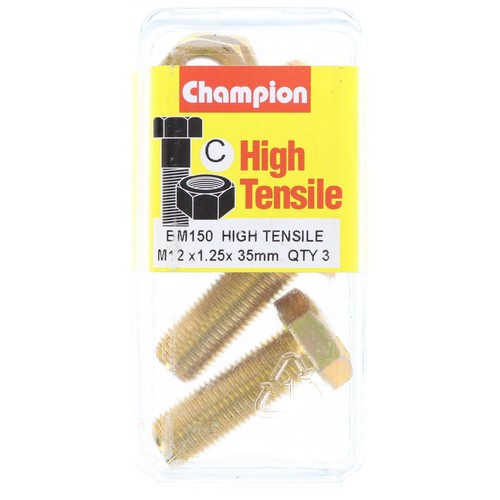 Champion High Tensile Hex Set Screws & Nuts – M12 x 35 x 1.25mm Grade 8.8 - BM15