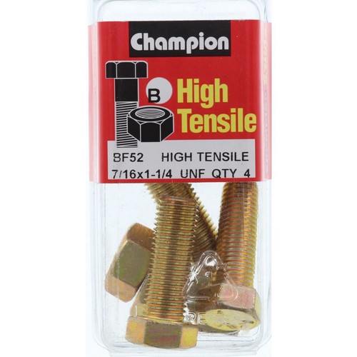 Champion High Tensile Hex Set Screws & Nuts – 7/16in x 1-1/4in UNF Grade 5 - BF5