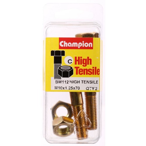 Champion High Tensile Hex Bolts & Nuts – M10 x 70 x 1.25mm Grade 8.8 - BM112 DIY