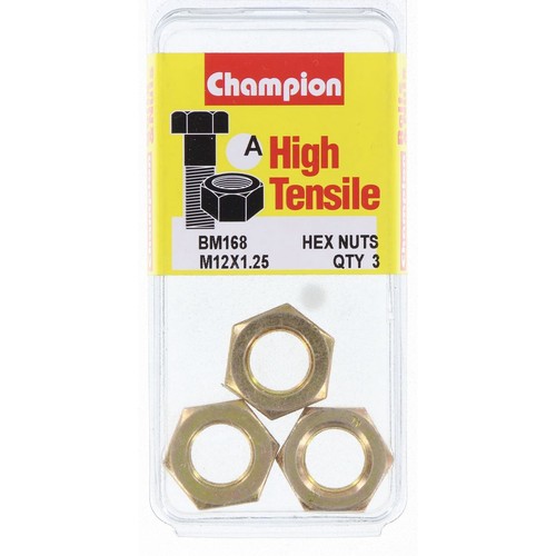 Champion High Tensile Hex Plain Nut – M12 x 1.25mm – Class 8 - BM168 Hardware