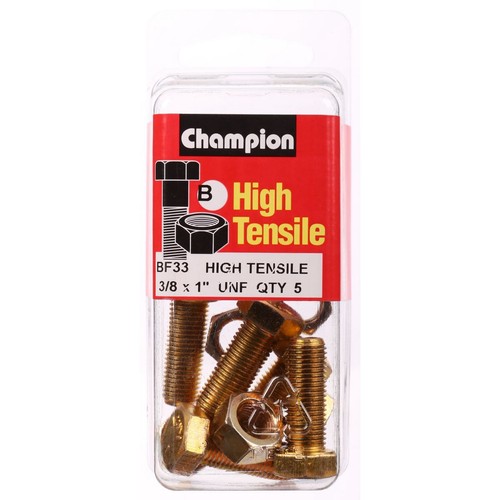 Champion High Tensile Hex Set Screws & Nuts – 3/8in x 1in UNF Grade 5 - BF33 DIY