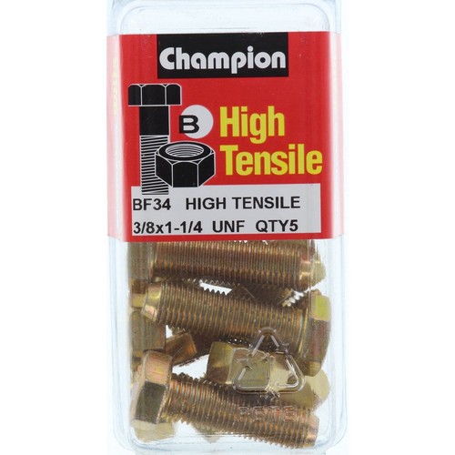 Champion High Tensile Hex Set Screws & Nuts – 3/8in x 1-1/4in UNF Grade 5 - BF34