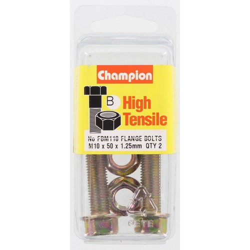 Champion High Tensile Hex Flange Bolts & Nuts – M10 x 50 x 1.25mm (14AF) Grade 8