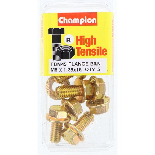 Champion High Tensile Flanged Hex Set Screws & Nuts – M8 x 16mm (12AF) Grade 8.8