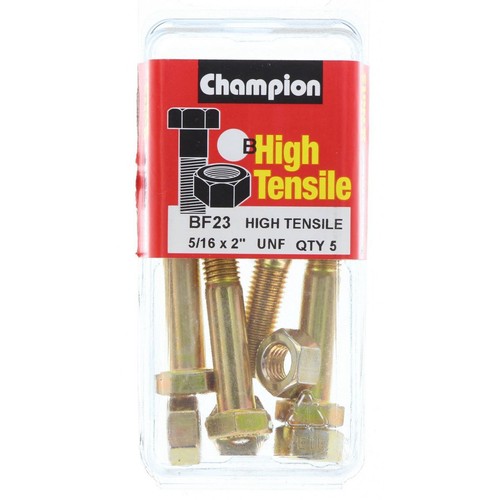 Champion High Tensile Hex Bolts & Nuts – 5/16in x 2in UNF Grade 5 - BF23 Auto