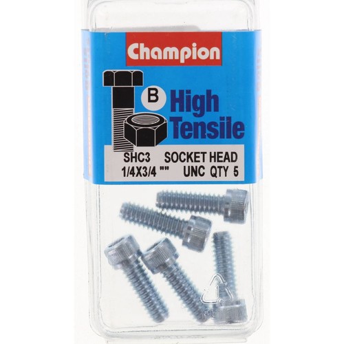 Champion High Tensile BSW Socket Head Cap Screws – 1/4in x 3/4in Zinc Plated - S