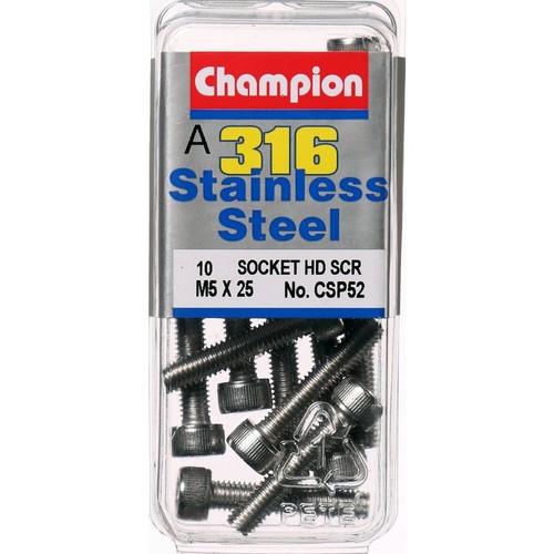 Champion 316/A4 Stainless Steel Socket Head Cap Screw – M5 x 25mm - CSP52 Auto