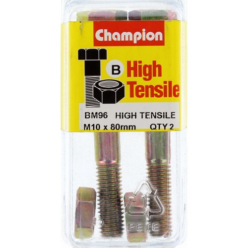 Champion High Tensile Hex Bolts & Nuts – M10 x 80mm Grade 8.8 - BM96 Hardware